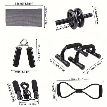 7pcs Strength Training Set  Webbing, 2 Push Up Tools, Grip Reinforcement, Type 8 Tension Rope, Jump Rope, And Kneeling Pad